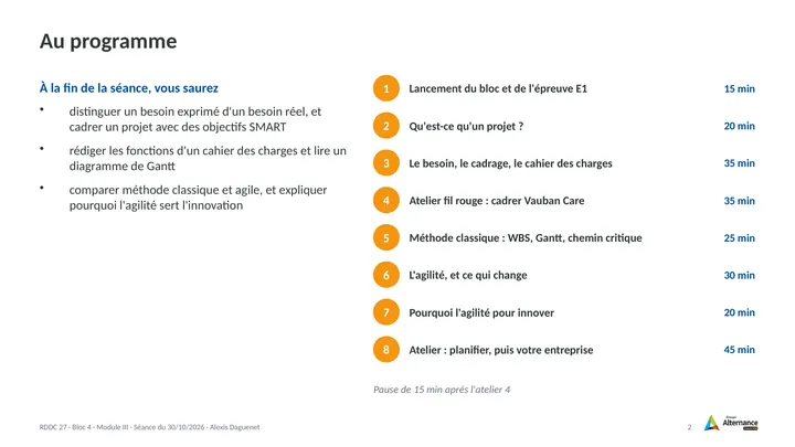 Planche 2 : Au programme