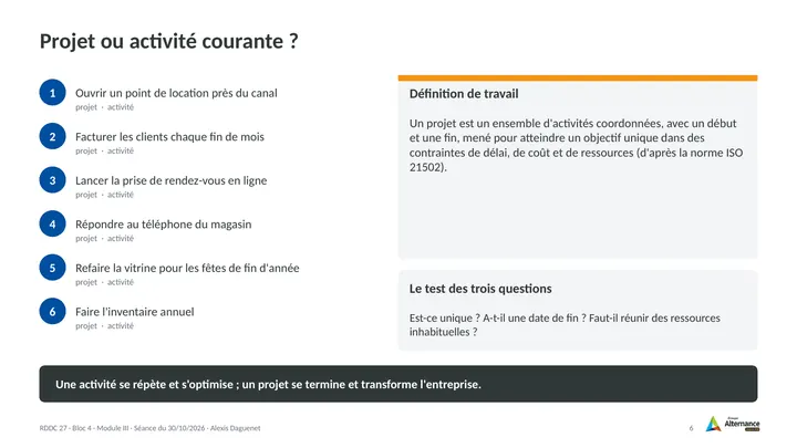 Planche 6 : Projet ou activité courante ?